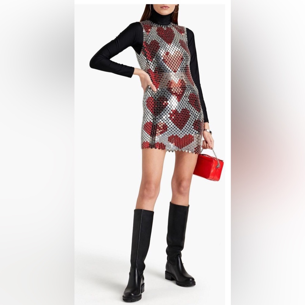 Paco Rabanne chain mail printed heart dress size 42 rare new